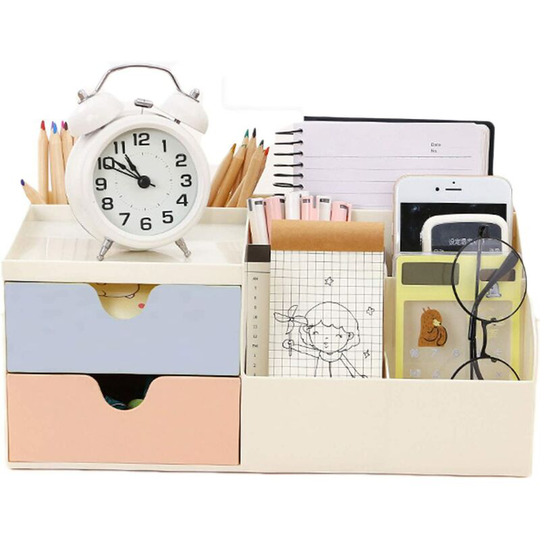 Bearsu - Desktop Storage Boxes, Plastic Stationery Desk Organizer, Desktop Organizer, Stationery Organizer, Desktop Makeup Organizer Drawers,