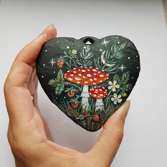 Vintage Folklore Wall Hanging Toadstools, Hand Painted Forest Ornament, Woodland Room Decoration, Cottage Core Interior, Kid Fall Art
