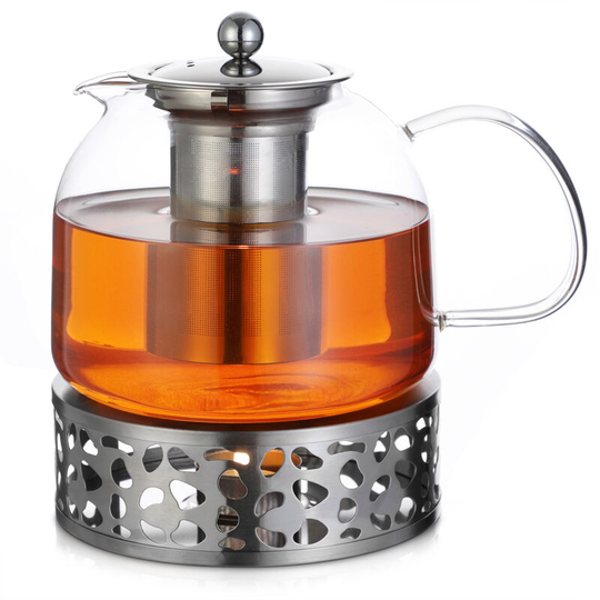Monzana - Teapot with Warmer and Sieve Insert 1,5l Tea Maker made of Borosilicate Glass Stainless Steel Lid Dishwasher-Safe