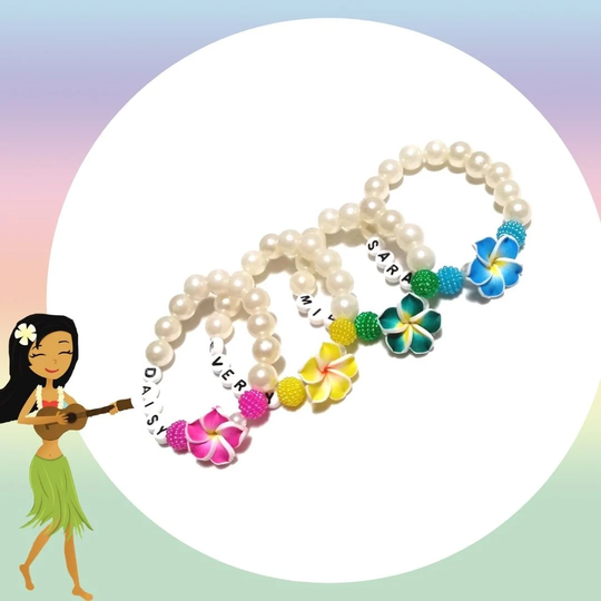Personalized Luau Party Bracelet, Flower Jewelry, Tropical Beach Jewelry, Flower Bracelet, Birthday Favors, Beach Jewelry, Luau Favor, Luau Diy Kit