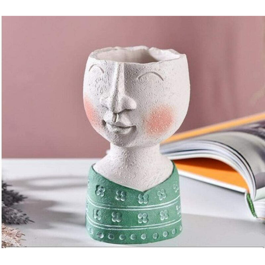 Sculpture Flowerpot Art Portrait Vase Resin Planter Creative Face Artistic Decor for Garden Home Outdoor