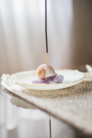 Amethyst & Shell Incense Holder Milk Glass Ash Tray