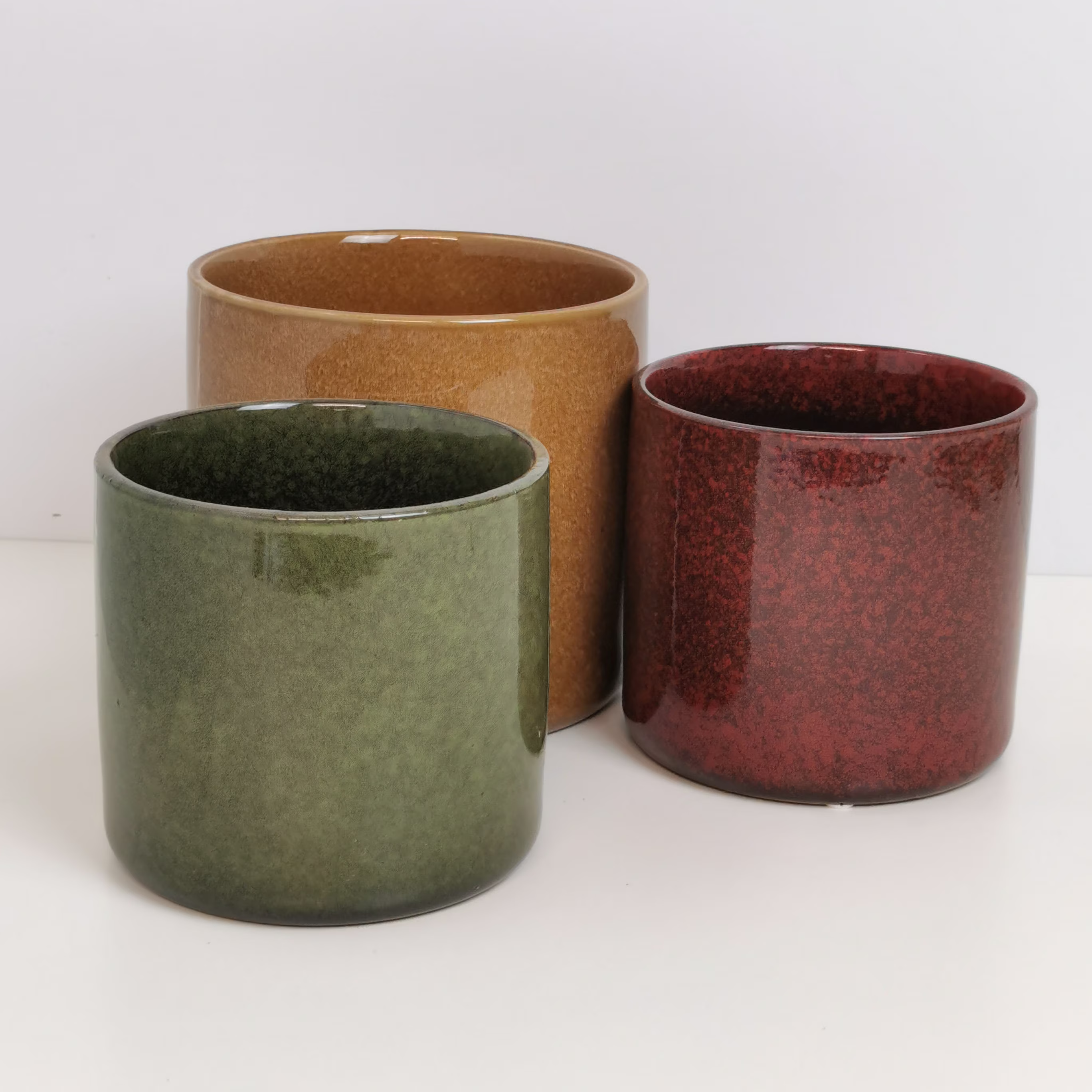 Red, Green & Beige Gloss Glazed Ceramic Planters/Indoor Plant Pot