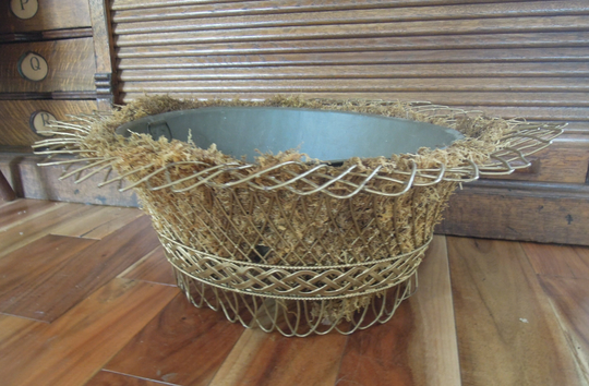 Vintage French Wire Jardiniere With Liner/Country Mesh Planter Cottage Garden Decor