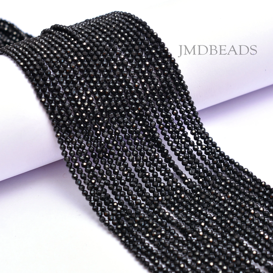2mm Seed Stone Beads For Personalized Jewelry Making 2mm Micro Round Faceted Beads, 5 Strand Black Spinel Tiny