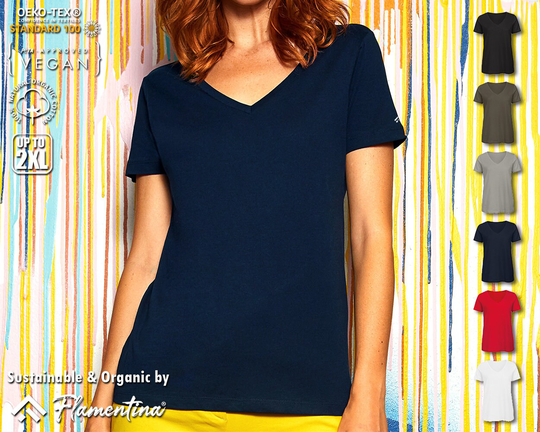 Womens Organic Cotton V-Neck T-Shirt Luxury Short Sleeve Ringspun Top Vegan Sustainable Soft Tee Unisex Ladies Mens Clothing