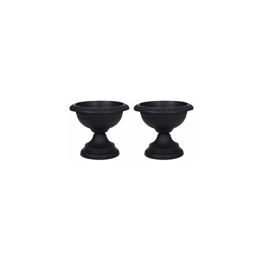 2 x plastic garden urn - 42 cm grecian plastic -garden planter - black plant pot