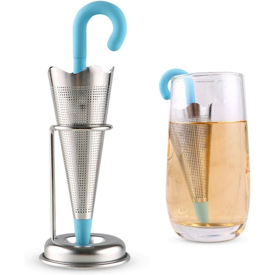 Non/Brand Silicone Tea Infuser, Large Blue Umbrella Creative Loose Leaf Tea Filters Food Grade Silicone Tea Infuser with Fine Mesh for Larger Cups