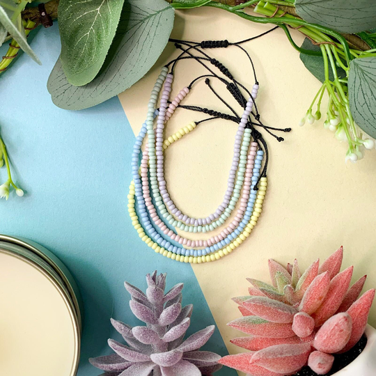Pastel Seed Bead Bracelet Select One Kawaii Waxed Cord Rainbow Aesthetic