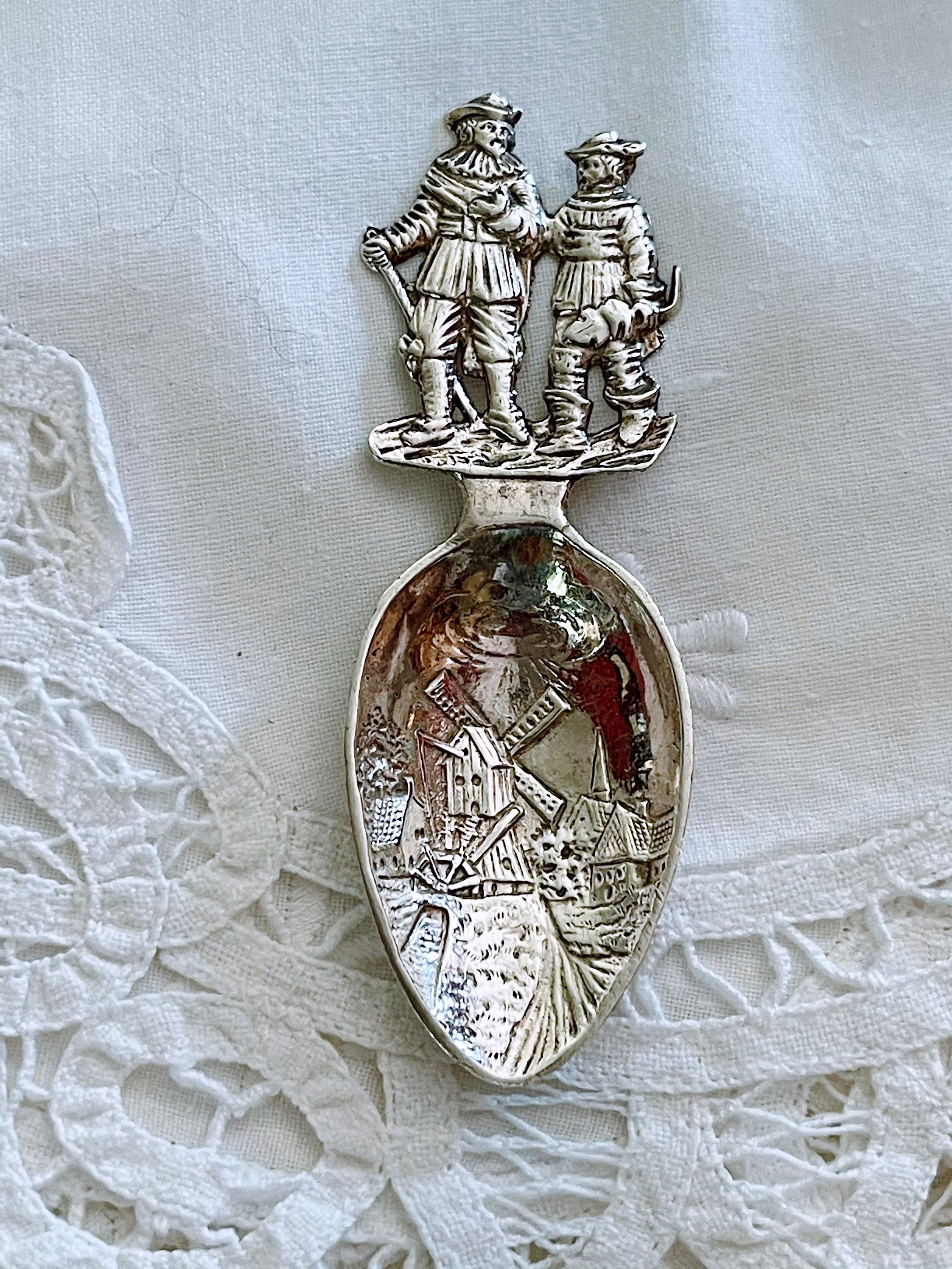 Two Antique Salt Shovel ~ Tea Caddy Sugar Victorian Silver German 800 Repoussé