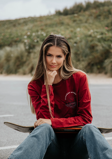 Burgundy Lakeside Unisex Organic Long Sleeve Tshirt ~ Top, Leisurewear, Streetwear, Tracksuit, Retro, Sportswear, Branded Tshirt