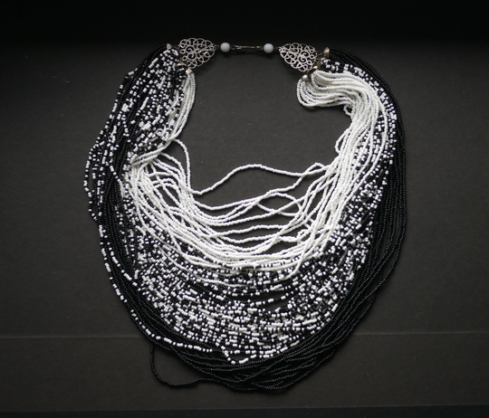Multistranded Black & White Seed Bead Necklace