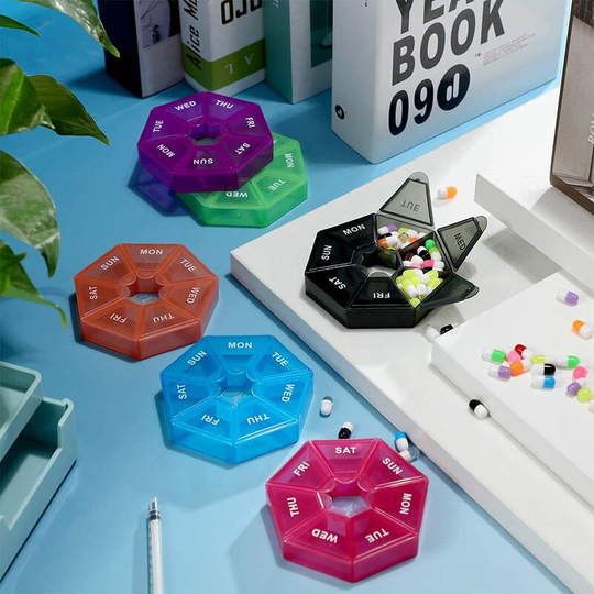 Sun Flowergb - 6 Pieces Small 7 Sided Pill Box Portable Pill Organizer Weekly Travel Pill Storage Box Daily Pill Box Medicine Organizer Pill Reminder