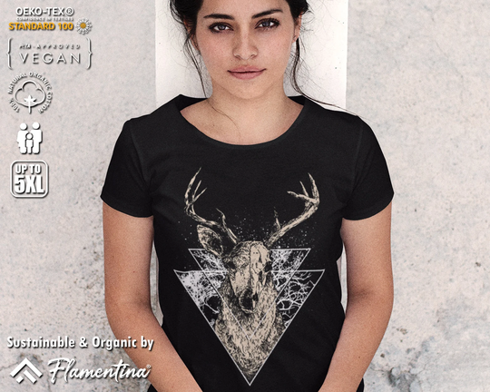 Deer Art Organic Cotton T-Shirt Animals Mystic Dark Nature Antlers Tarot Wild Wildlife D023 | Mens, Womens & Kids Sizes