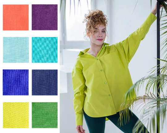 Organic Cotton Shirt, Collar Colorful Blouse, Oversize Shirt Women, Plus Size Blouses For Several Colors