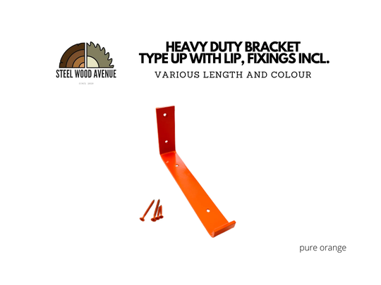 Pure Orange Powder Coated Heavy Duty Shelf Bracket, Style Up With Lip, Screws Included, Metal Shelving Hardware, Solid Brick Masonry Wall