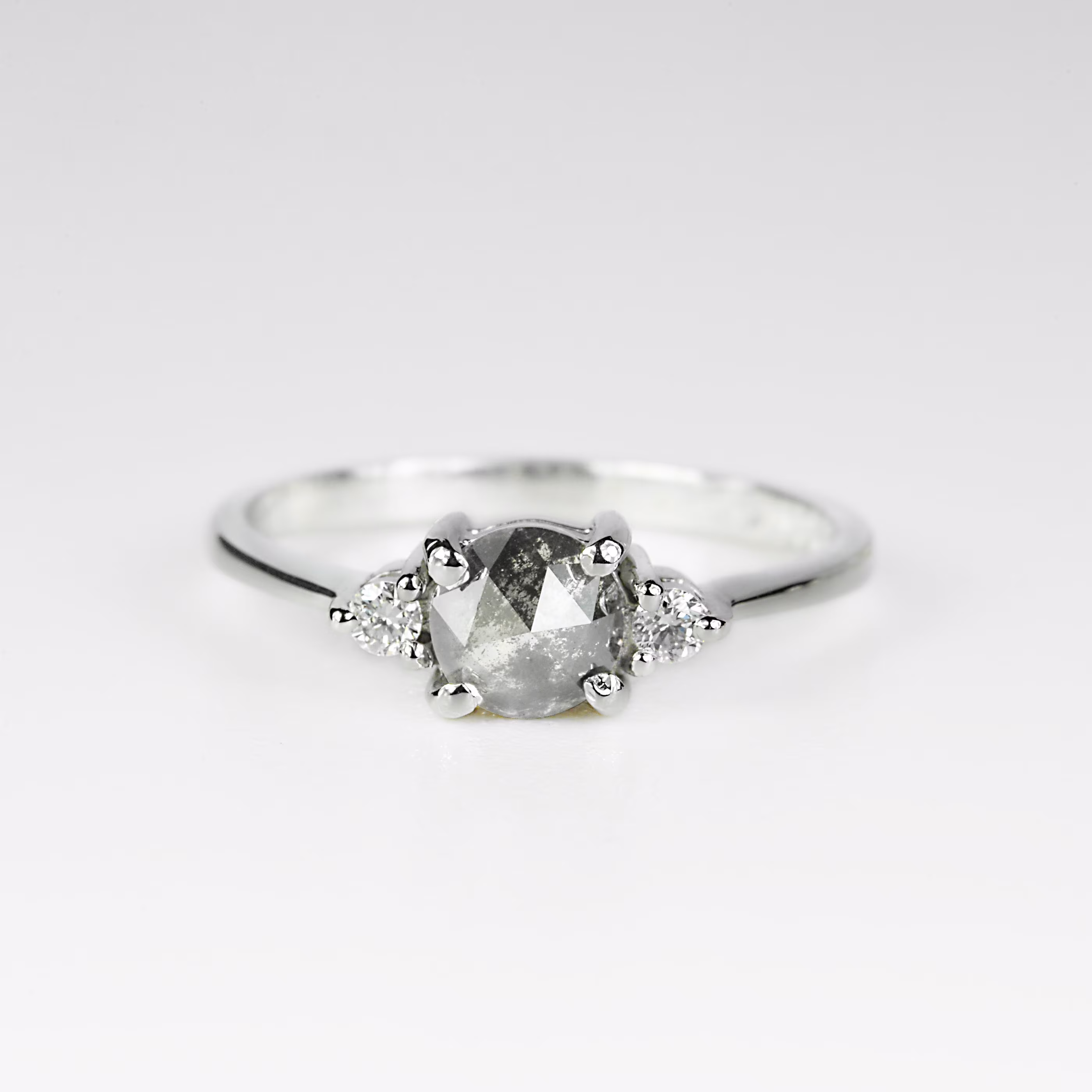 Salt & Pepper Diamond Ring|Dainty Engagement Ring|Art-Deco Ring|White Gold Ring