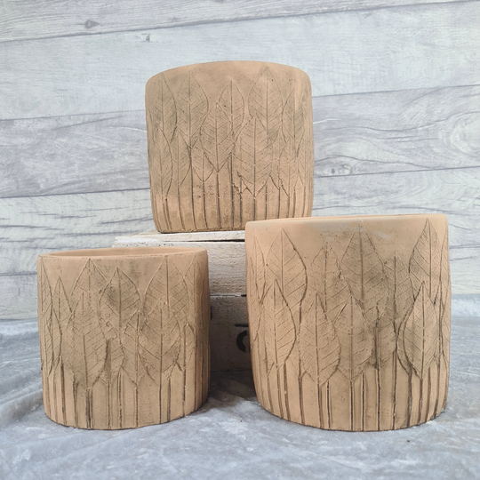 Terracotta Concrete Forest Planter - 3 Sizes Textured With Leaf Design