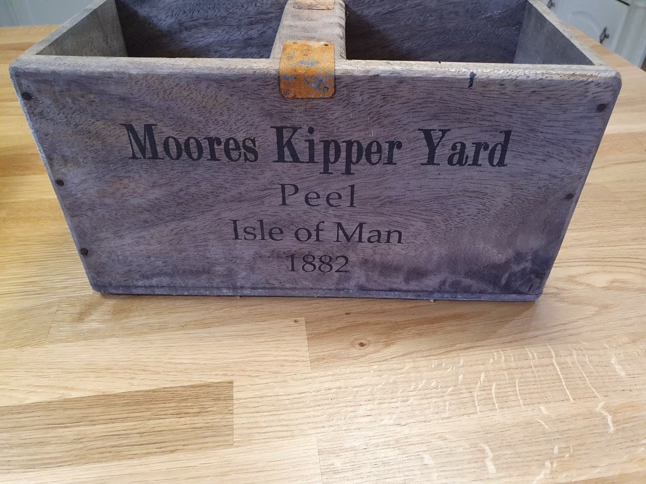 Solid Hardwood Storage Box.large 30cm Long, Hand Stamped Moores Kipper Yard