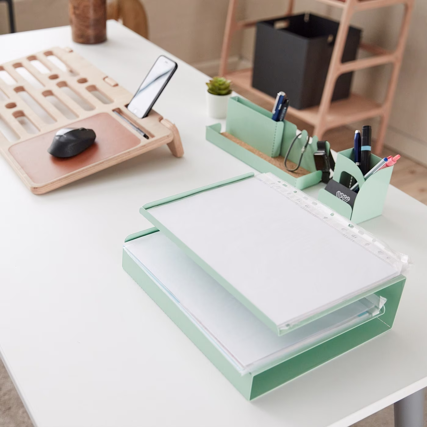 Yoshka | Office Desk Organizer, Supplies Organzier, Phone & Pen Holder, Metal Decoration For Offices