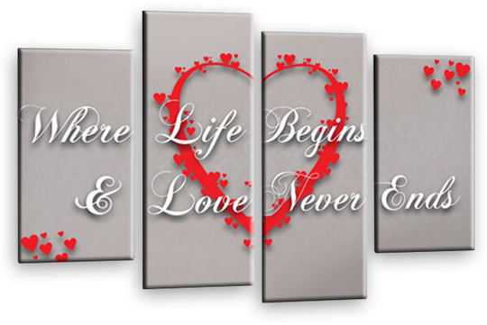 Framed Love Quote Wall Art Life Heart Powder Grey Split Canvas Picture Ready To Hang
