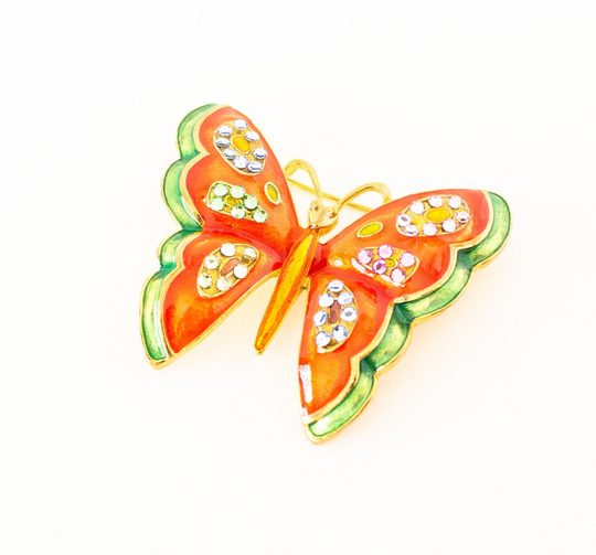 Orange Enamel Butterfly Brooch Spring Season Vintage Jewelry