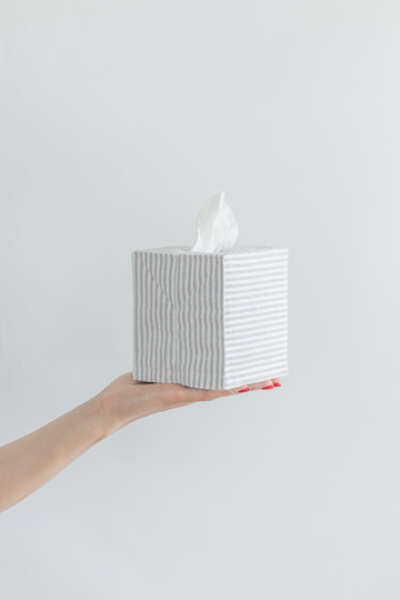 striped Organic Linen Tissue Box Cover. Minimalist Bathroom Decor. Square & Rectangle Grey Box Cover. Zero Waste Gift