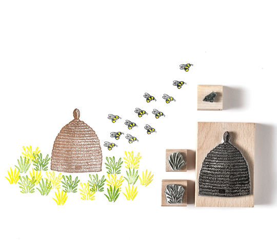 Bee Hive & Tiny Rubber Stamps, Beehive Stamp, Noolibird Stamps, Wooden Art Nature Stamp, Beekeepers Stamp