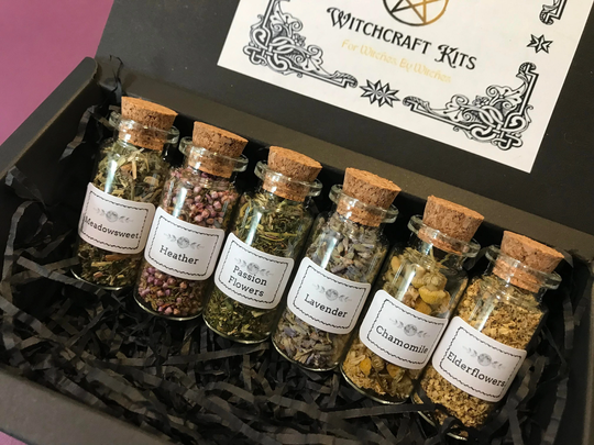Apothecary Herb Self Care Spell Bottle Set, Jars, Anti Anxiety, Stress Herbs, Witchcraft Kit, Baby Witch Starter Witches Kit