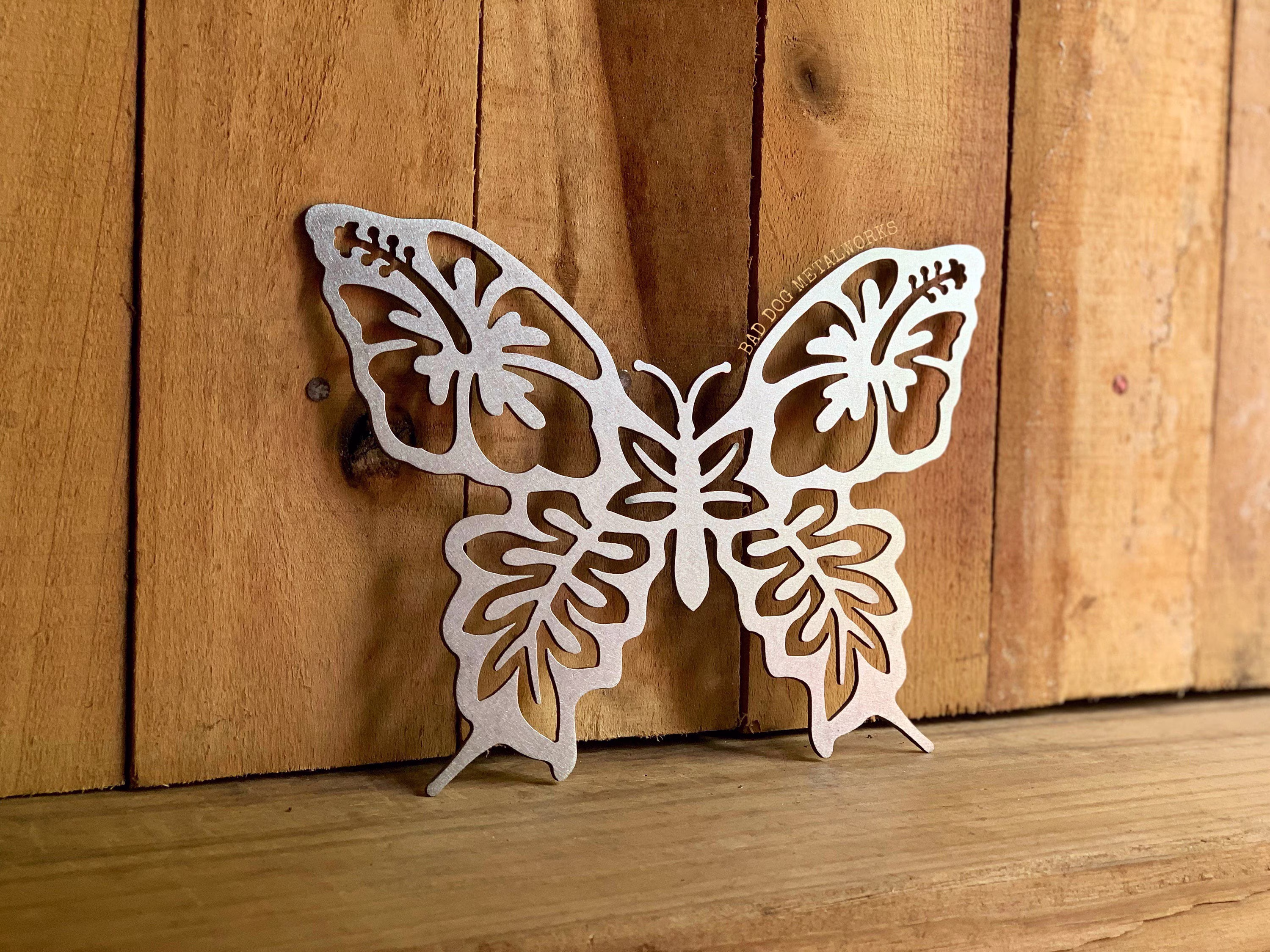 Hawaiian Hibiscus Butterfly - Bad Dog Metalworks Home & Garden Decor Whimsical Boho