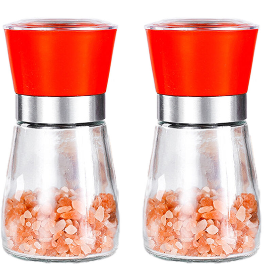 Salt and Pepper Grinder, Glass Refillable Stainless Steel Salt and Pepper Mill Shakers 2pcs red