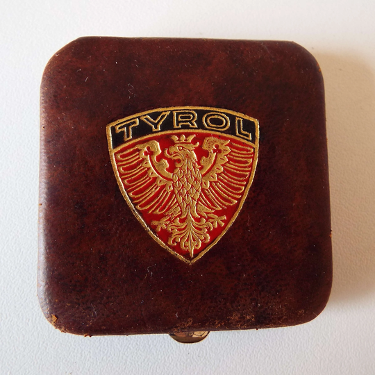Vintage Austrian Leather Powder Compact Tyrol Eagle Vanity Storage Cosmetic's Make-Up Souvenir 1950's