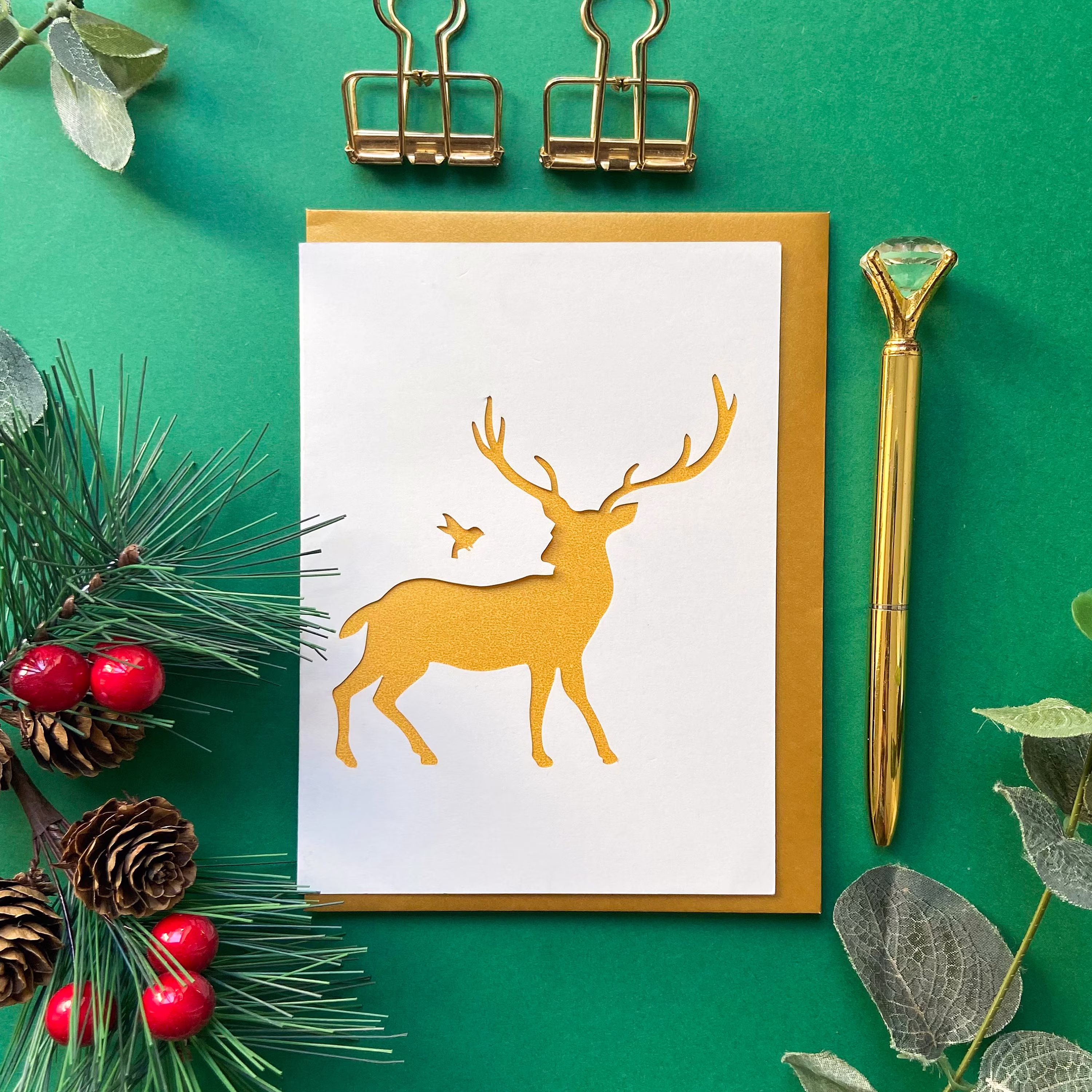 Deer Christmas Card, Seasonal Card, Christmas Luxury Winter Stag Papercut Card Pack, Set