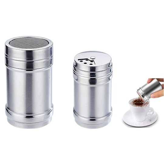 2pcs Stainless Steel Dredger, Stainless Steel Powder Shaker, Cocoa Shaker, Coffee with Fine Mesh Lid, Cocoa Shaker, Cocoa Digger for Coffee, Cocoa