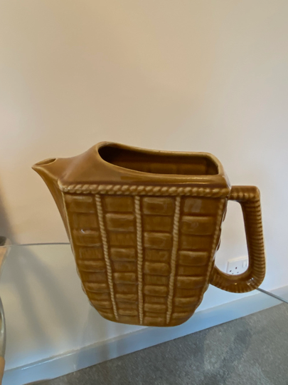 Vintage French Bar Jug Pottery Water Ice Salt Glazed Stoneware 1970S Pitcher