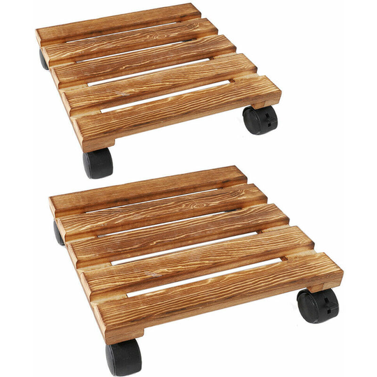 2 Wooden Heavy Plant Pot Locking Wheels Mover Garden Planter Caddy Trolley Stand