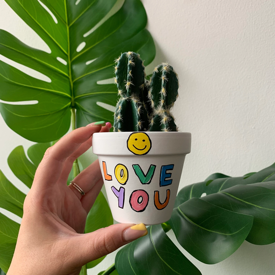 Hand Painted Rainbow Love You Smiley Face Plant Pot