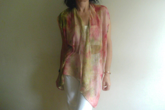 Linen Knit Poncho/ Cardigan, Organic Linen Cape, Hand-Dyed Knitwear, Vegan Poncho, Unique Kimono, Shrug, Colorful Meadow By Tati