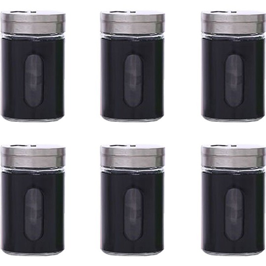 Glass Salt and Pepper Shakers | 6-Piece Pack | Best for Home Kitchen, Restaurants and Catering black