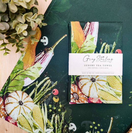 Vegetable Garden Racing Green Tea Towel