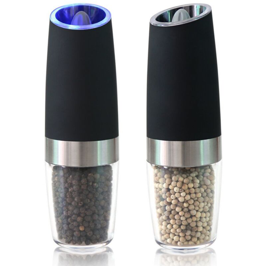 Electric Pepper and Salt Grinder Set, Adjustable Coarseness, Battery Powered,Stainless Steel Plastic spray battery (two packs)