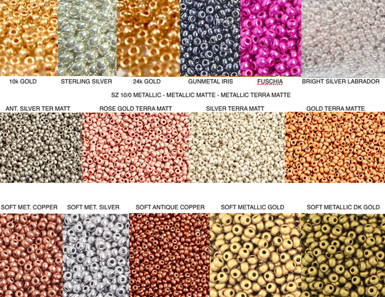 Sz 10/0 Metallic Czech Seed Beads Choose Gold, Silver, Silver Terra, Gunmetal Iris, Gold Matte, Terra Copper & Antique Matte