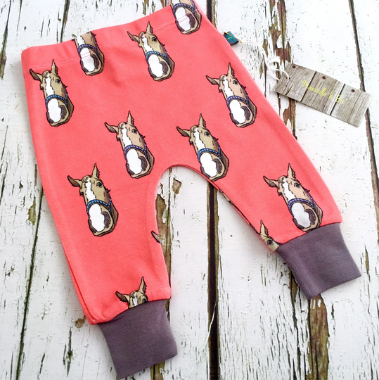 Ready To Ship Organic Horses Baby Leggings, Toddler Kids Pants, Horse 9-12M