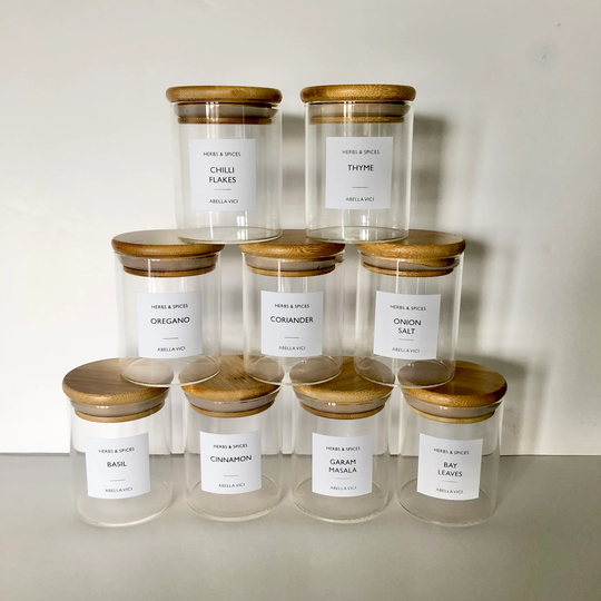Bamboo Lid Glass Herbs Spice Jar Personalised Waterproof Minimalist Label Storage Container Kitchen Pantry Organiser Airtight Jars - 200Ml