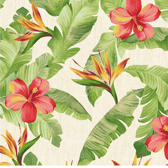 Tropical Banana Leaf & Hibiscus Indoor/Outdoor Fabric, 100% Polyester, Fabric By The Yard, Choose Your Cut