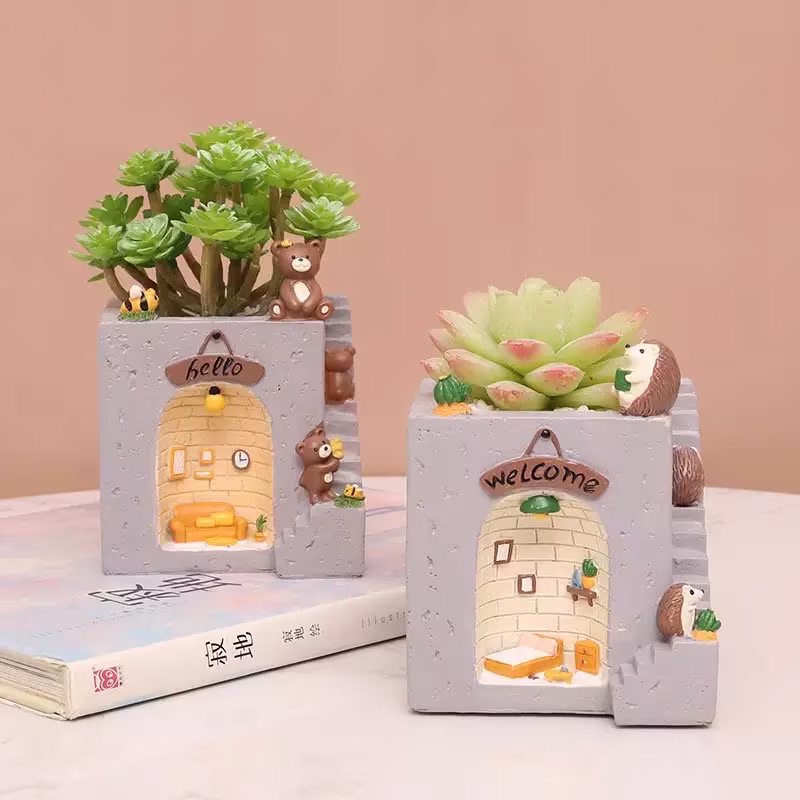 Animal Planter, Plant Pot, Pot For Succulents Plants, Bear, Hedgehog, Flower Ornament, Pen