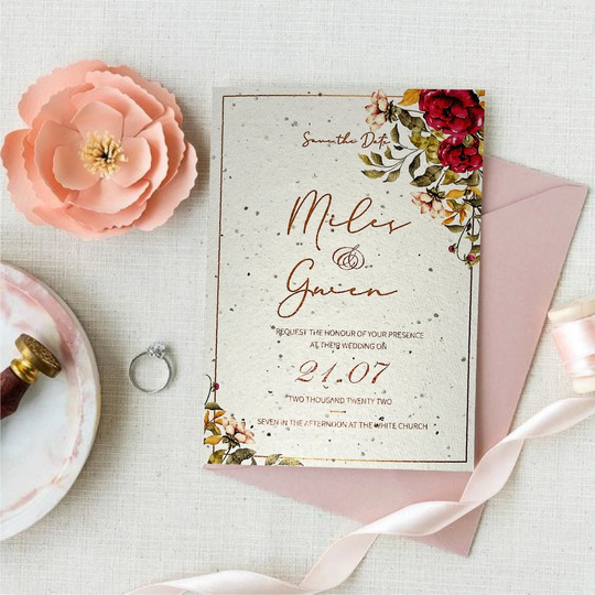 Handmade Plantable Seed Paper Eco-Friendly Sustainable Biodegradable Wedding Invitation | Personalised | Engagement Card
