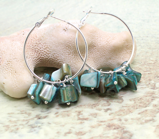 Sea Shell Hoop Earrings, Mother Of Pearl Beach Jewelry, Wedding, Silver Earrings