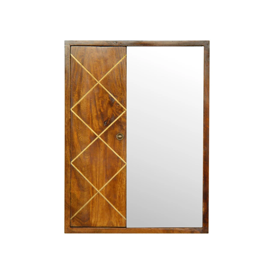 Bathroom Cabinet | Brass Inlay Wall Mirror Solid Wood