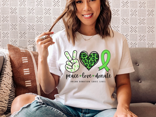 Organ Donation Awareness Shirt, Peace Love Donate, Liver, Heart, Lung, Kindney Transplant Tee